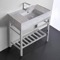 Modern Marble Design Ceramic Console Sink and Polished Chrome Base, 32